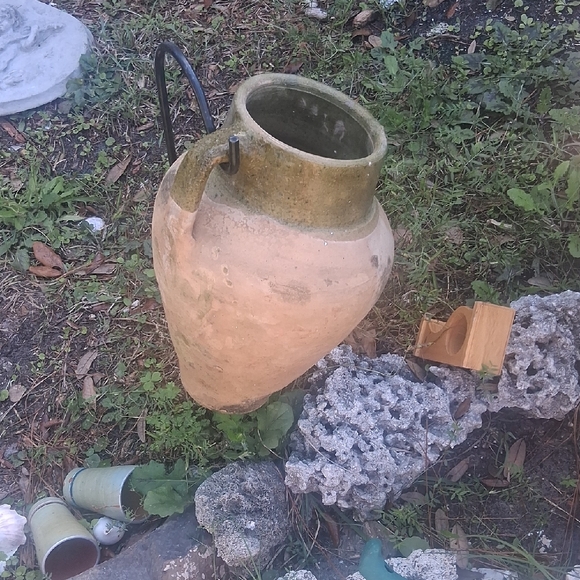 Large Two-Tone Ceramic Water Jug - Green and Tan.19th Century
